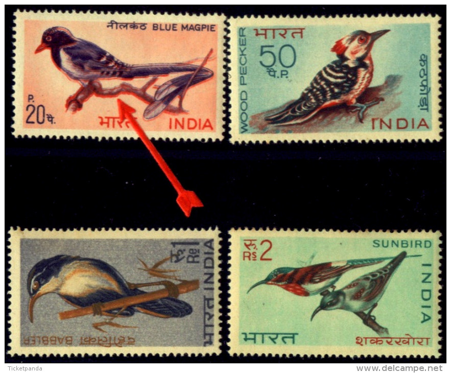 BIRDS-ERROR-BIRDS OF INDIA-FIRST SERIES-SET OF 4-INDIA-1968-MNH-TP-01 - Pics & Grimpeurs