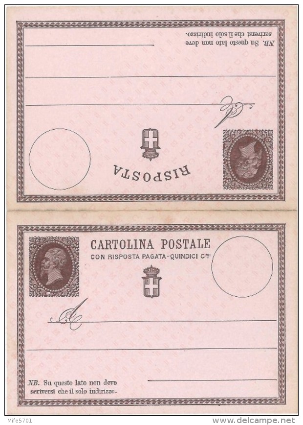 Cartolina Postale TIPO VITTORIO EMANUELE II C. 15 CON RISPOSTA - 1874 - CATALOGO FILAGRANO "C2" - NUOVA ** - Interi Postali