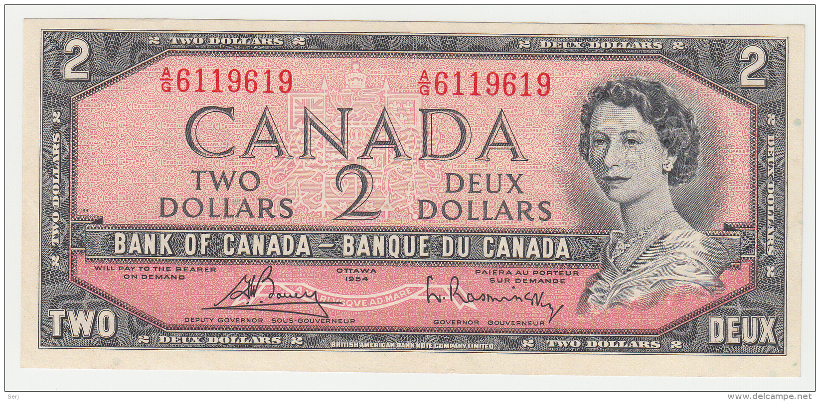 CANADA 2 DOLLAR 1954 (Signature Bouey-Rasminsky 1972-73) XF+ Pick 76c 76 C - Canada