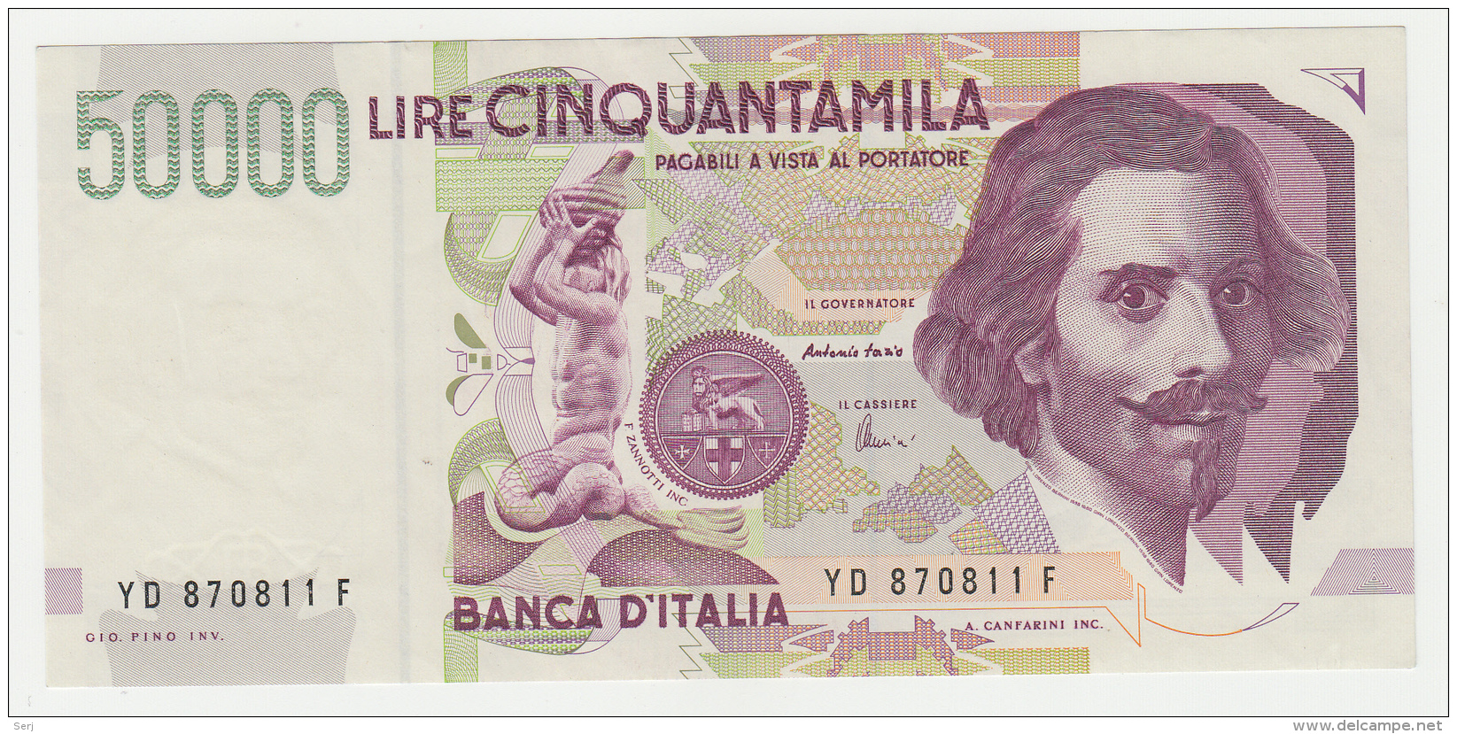 ITALY 50000 LIRE 1992 AUNC Pick 116c  116 C - 50.000 Lire