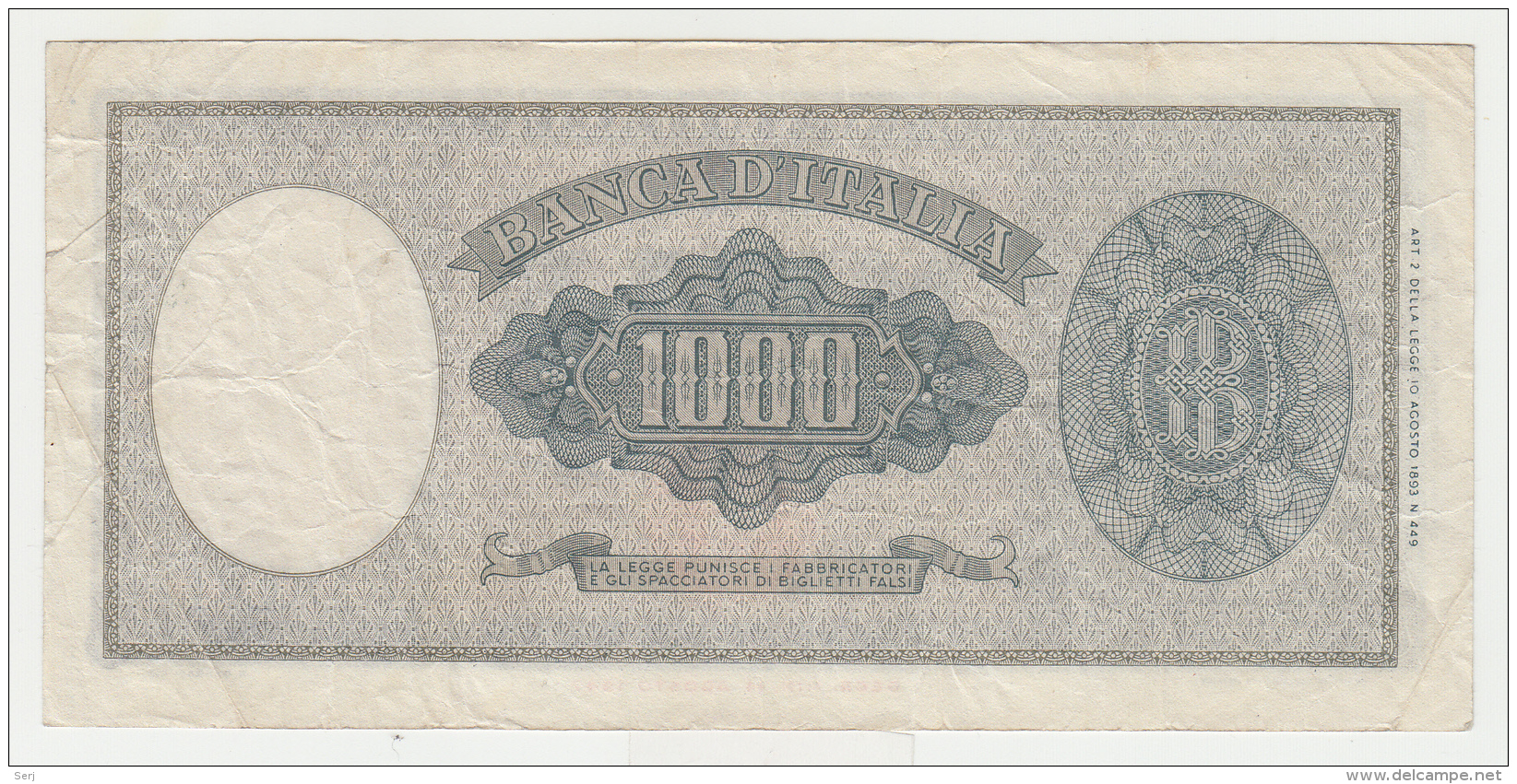 Italy 1000 Lire 1959 VF+ Banknote Pick 88c  88 C - 1000 Lire