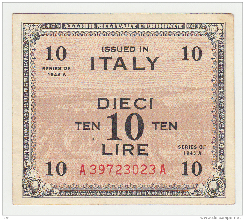 Italy 10 Lire 1943 VF+ Pick M19b M19 B - Allied Occupation WWII