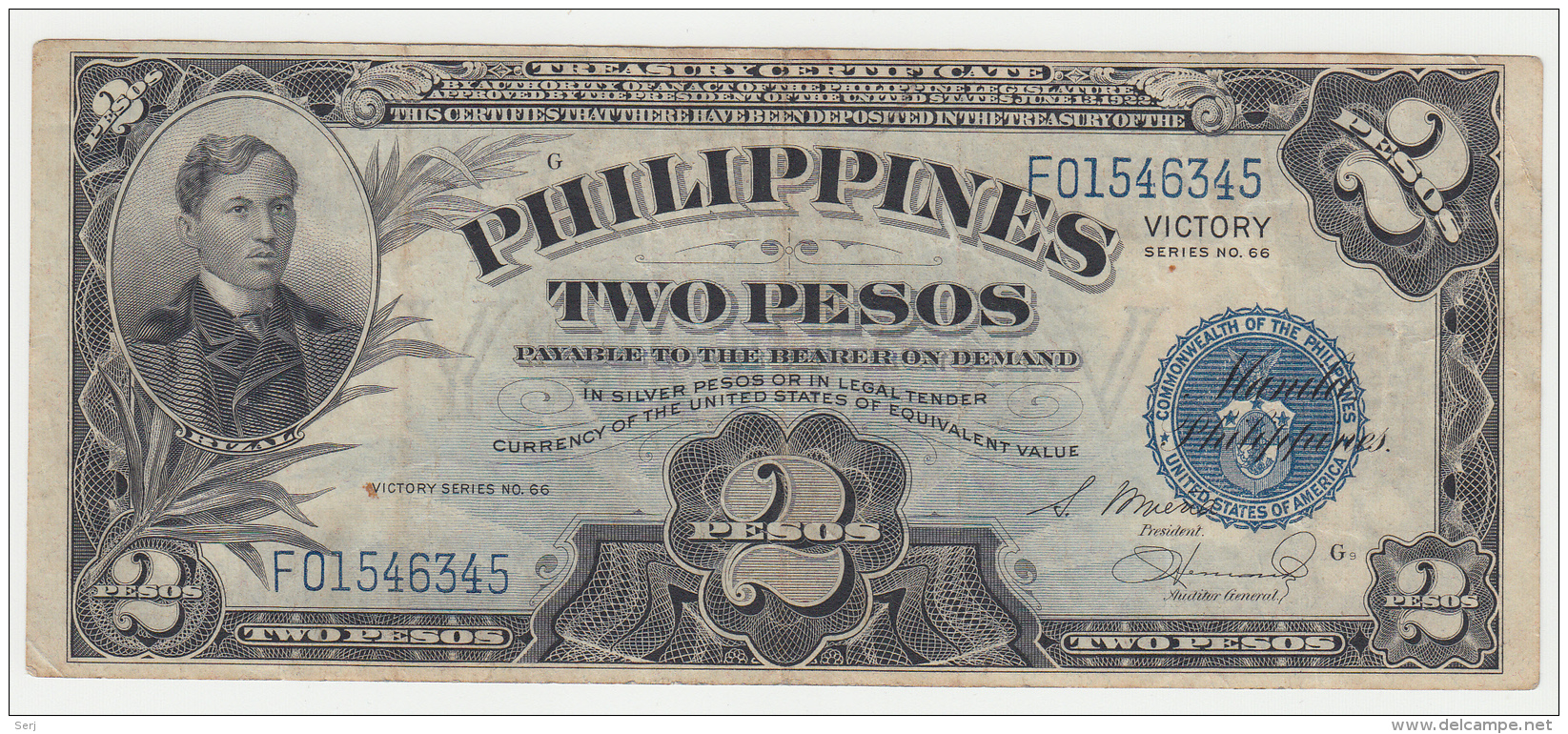 Philippines 2 Peso 1944 VF Victory Over Japan WW 2 - Series G Pick 95 - Philippinen