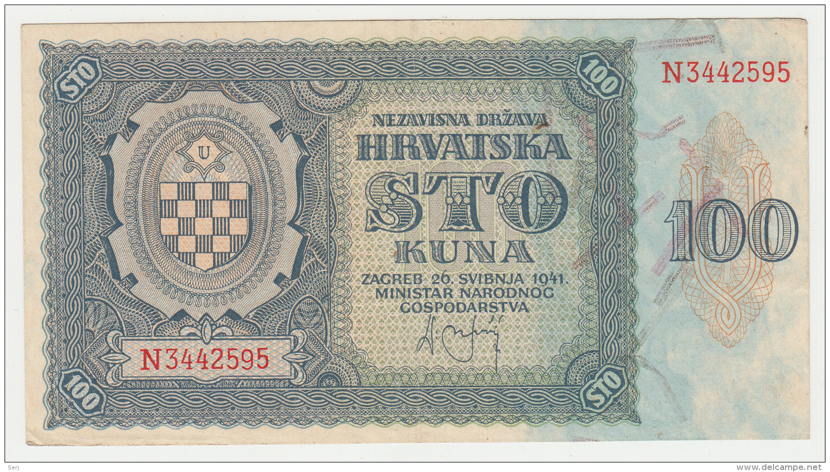 Croatia 100 Kuna 1941 VF+ Pick 2 - Croatia