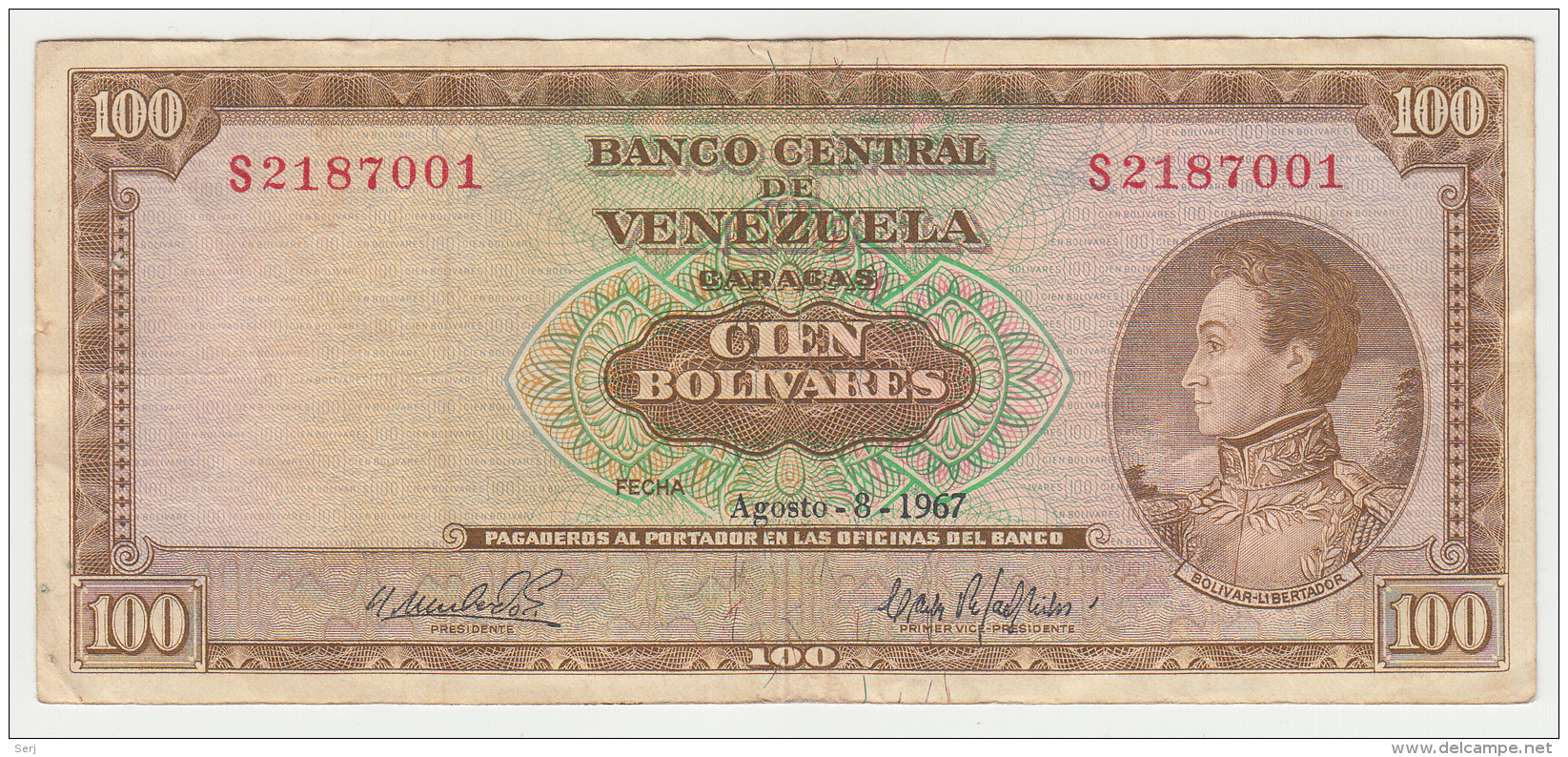 Venezuela 100 Bolivares 1967 VF (staple Holes) Pick 48e  48 E - Venezuela