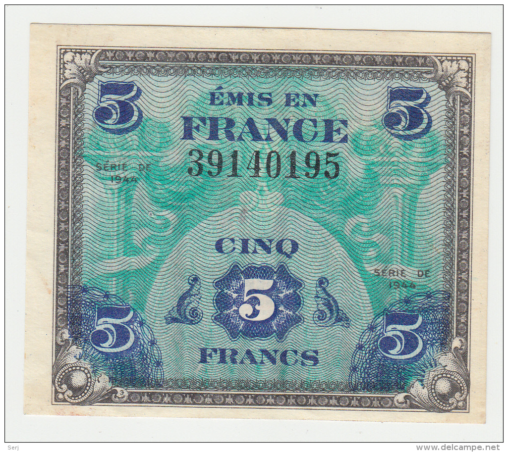 France 5 Francs 1944 AUNC CRISP Banknote Pick 115a 115 A - 1944 Flag/France