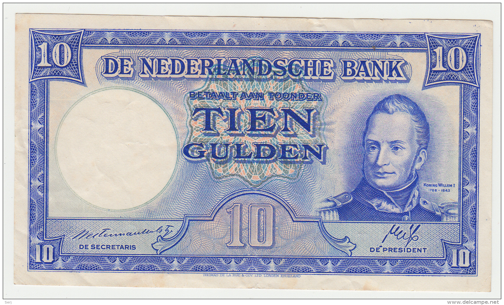 Netherlands 10 Gulden 1945 VF+ Pick 75a  75 A - 10 Gulden