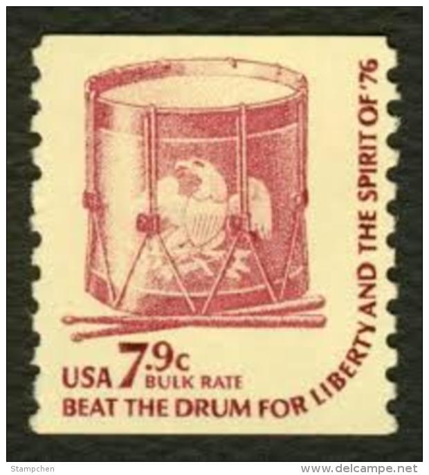 1976 USA 7.9c Americana Issues Coil Stamp Drum Sc#1615 History Music - Roulettes