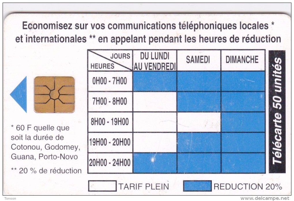 Benin, BEN-20, 50 Unités, Telephone Tariffs 1 , 2 Scans  (09/96, 40.000). - Bénin