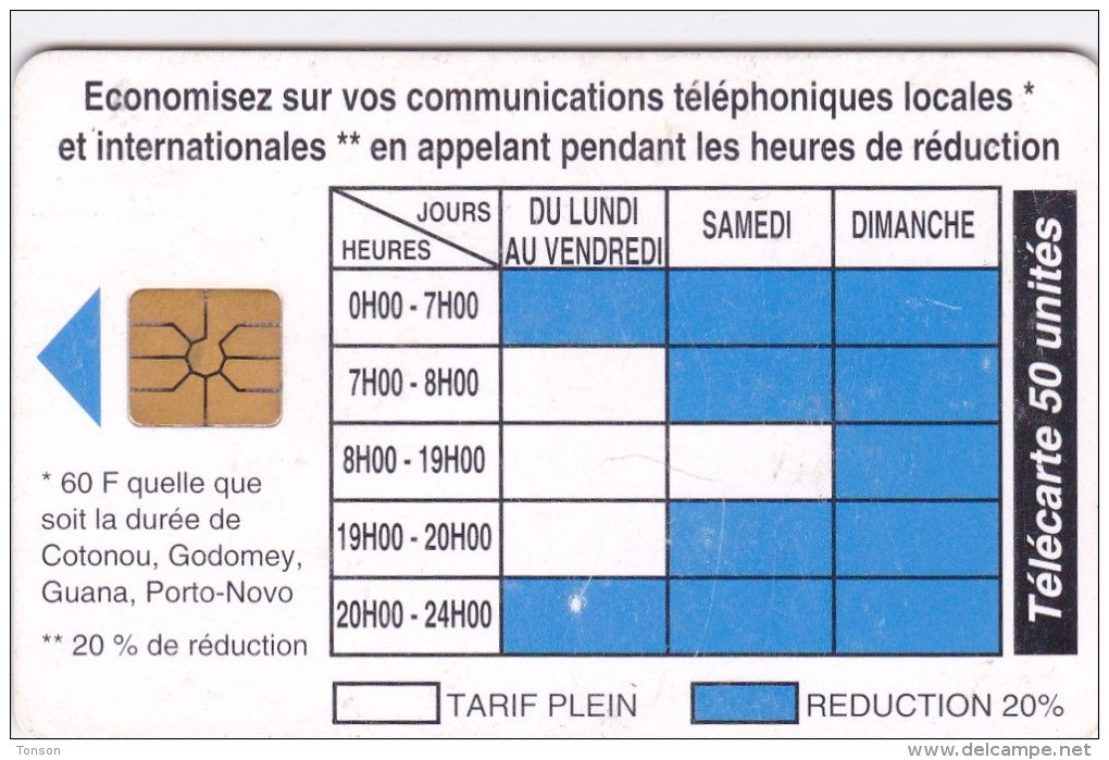 Benin, BEN-20, 50 Unités, Telephone Tariffs 1 , 2 Scans  (09/96, 40.000). - Benin