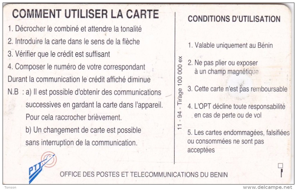 Benin, BEN-19, 50 Unités, Telephone Tariffs 1 , 2 Scans  (11/94, 100.000, With Moreno Logo). - Bénin