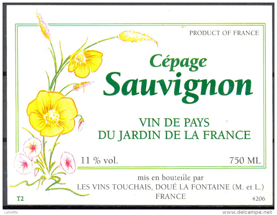 174 - Vin De Pays Du Jardin De La France - Cépage Sauvignon - Les Vins Touchais Doué La Fontaine  Maine Et Loire - Other & Unclassified