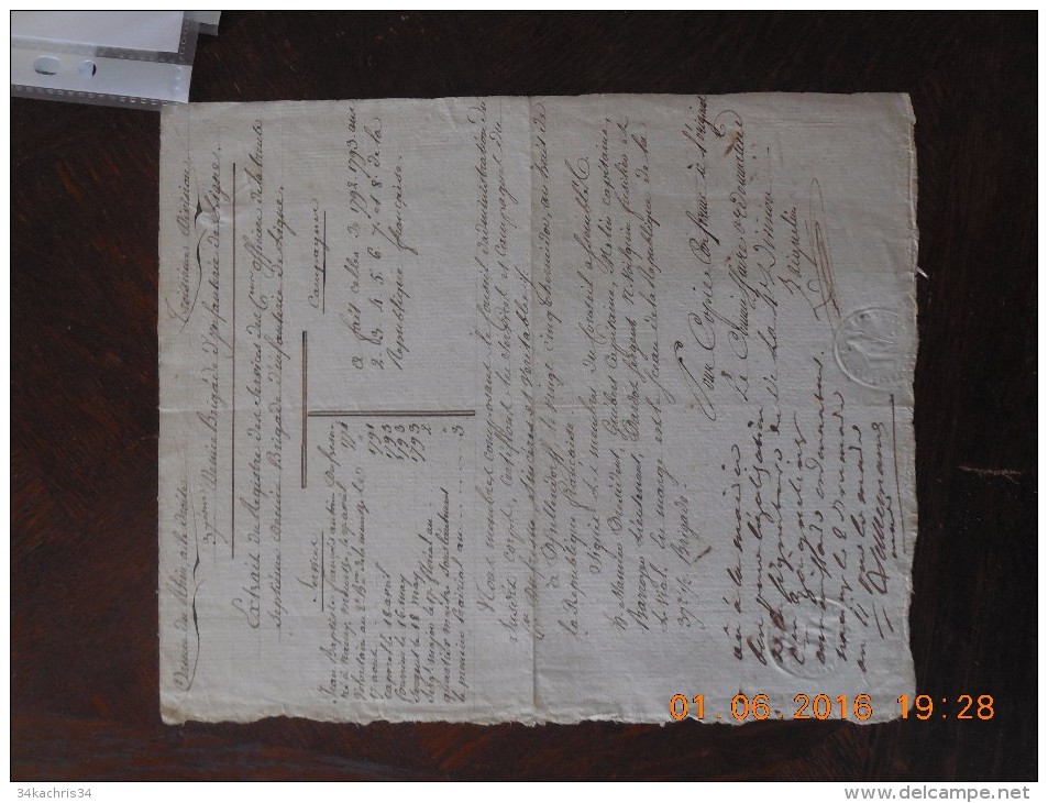 Manuscrit Révolution An VIII Armée Du Rhin état De Service Psullendorf - Documenten