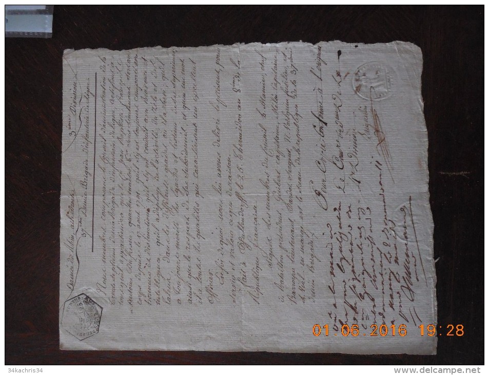 Manuscrit Révolution An VIII Armée Du Rhin état De Service Psullendorf - Dokumente