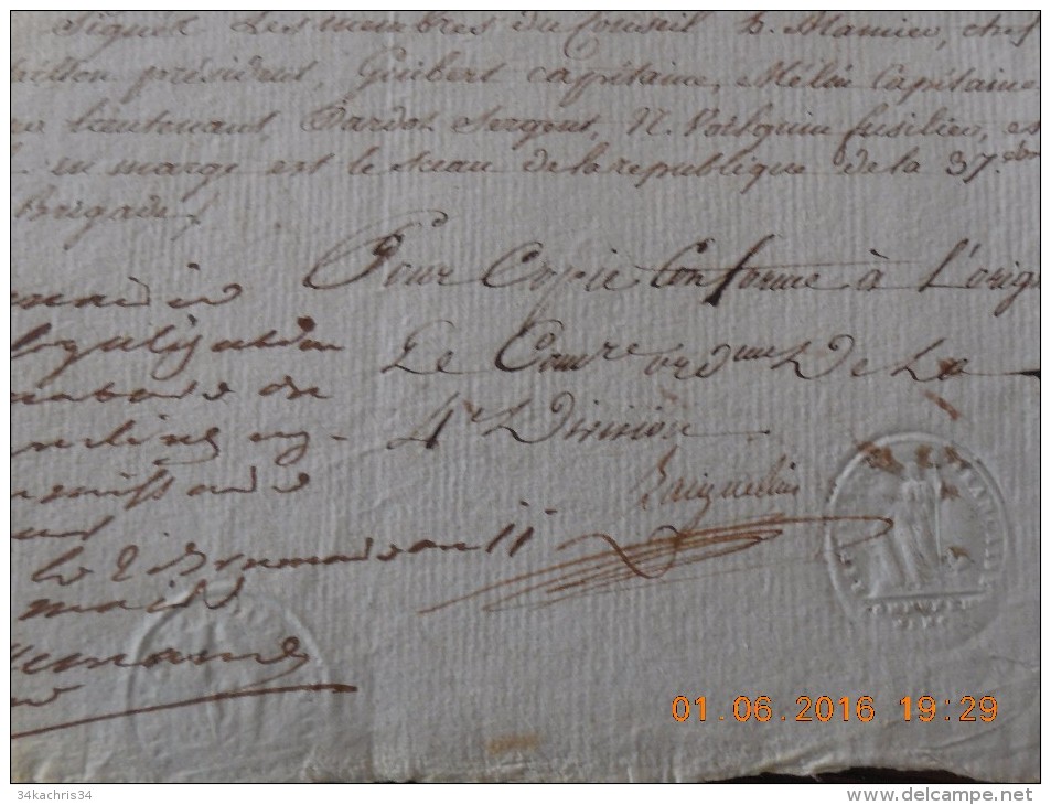 Manuscrit Révolution An VIII Armée Du Rhin état De Service Psullendorf - Documents