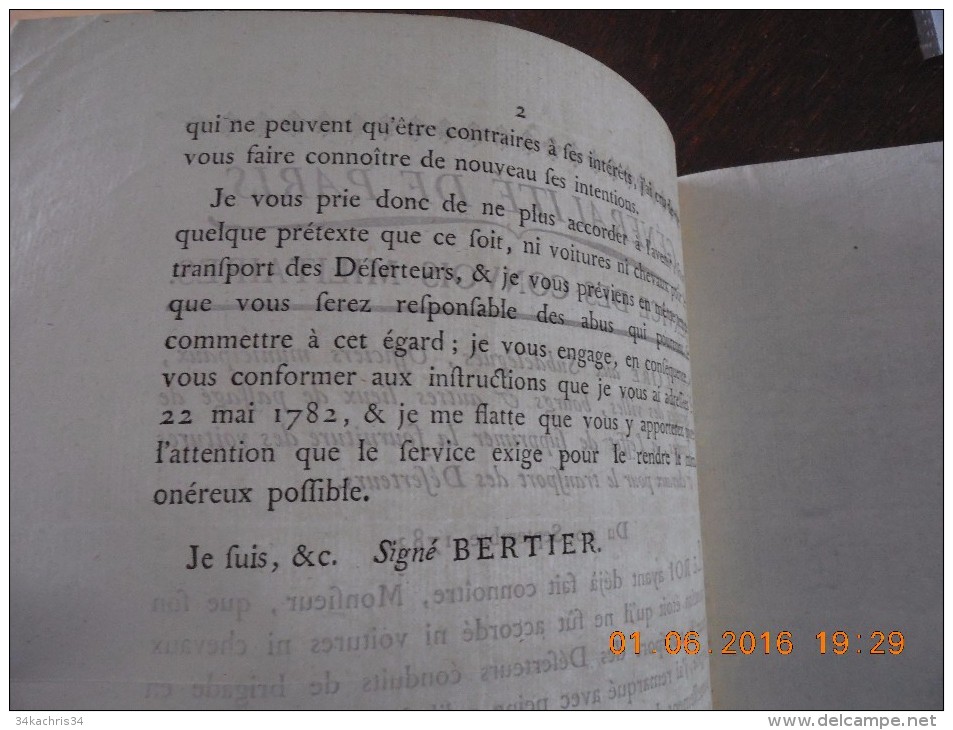 Circulaire Généralité De Paris 20/09/1783 Suppression Fourniture Voitures/chevaux Pour Le Transport Des Déserteurs - Documents