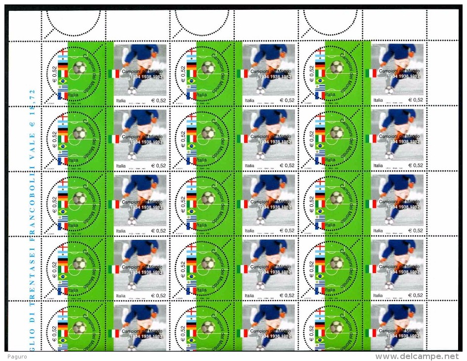 ITALIA 2002 Foglio Intero Dittico Campionato Del Mondo Di Calcio Scudetto MNH ** Integro Fogli Campionati - Feuilles Complètes