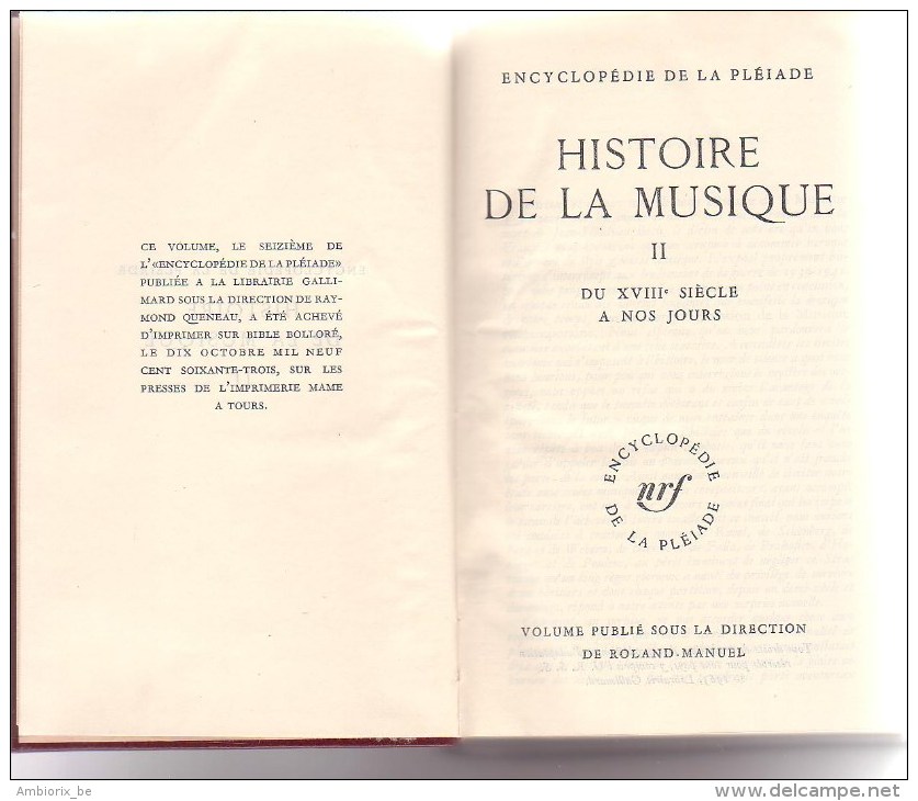 Encyclopédie De La Pleiade : Histoire De La Musique I - La Pleiade