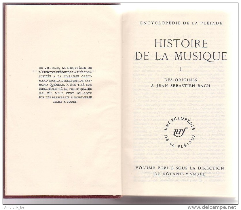 Encyclopédie De La Pleiade : Histoire De La Musique I - La Pléiade