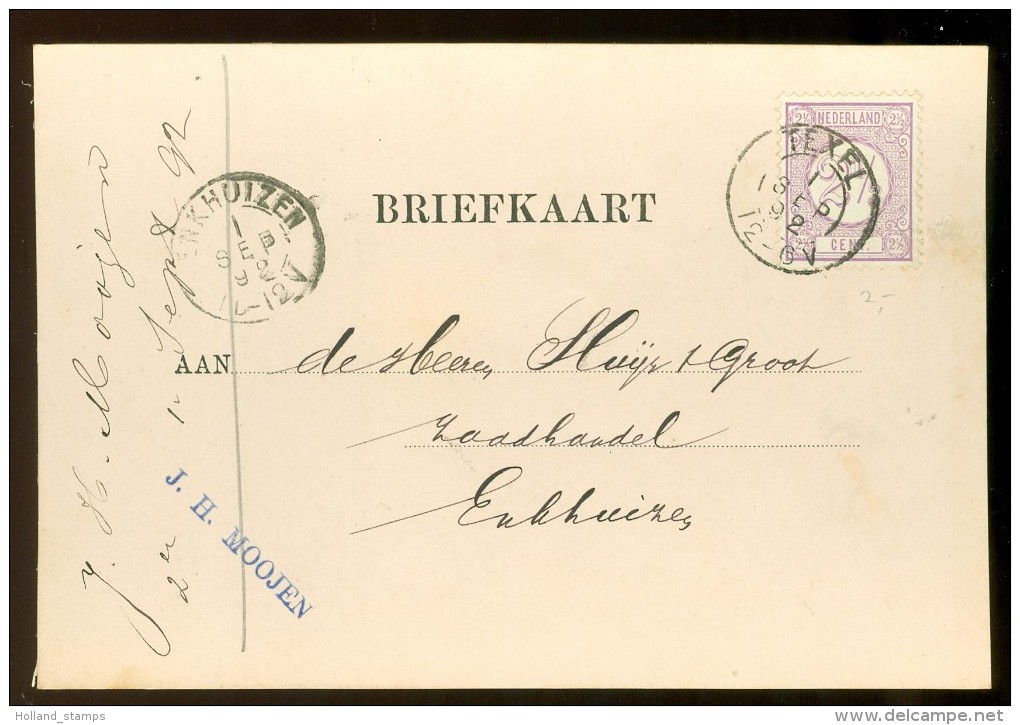 HANDGESCHREVEN BRIEFKAART Uit 1892 GELOPEN Van KLEINRONDSTEMPEL TEXEL  Naar ENKHUIZEN *  NVPH 33 (10.454v) - Brieven En Documenten