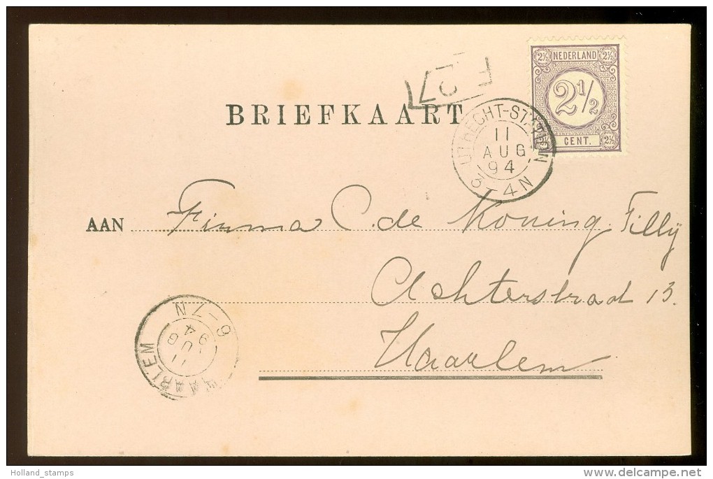 HANDGESCHREVEN BRIEFKAART Uit 1894 GELOPEN Van KLEINRONDSTEMPEL UTRECHT-STATION 1 U  Naar ENKHUIZEN *  NVPH 33 (10.454y) - Brieven En Documenten