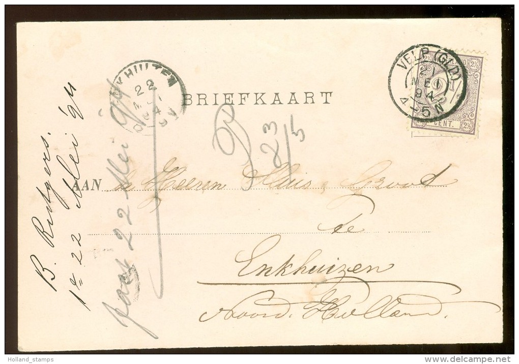 HANDGESCHREVEN BRIEFKAART Uit 1894 GELOPEN Van KLEINRONDSTEMPEL VELP (GLD.)  Naar ENKHUIZEN *  NVPH 33 (10.455a) - Brieven En Documenten