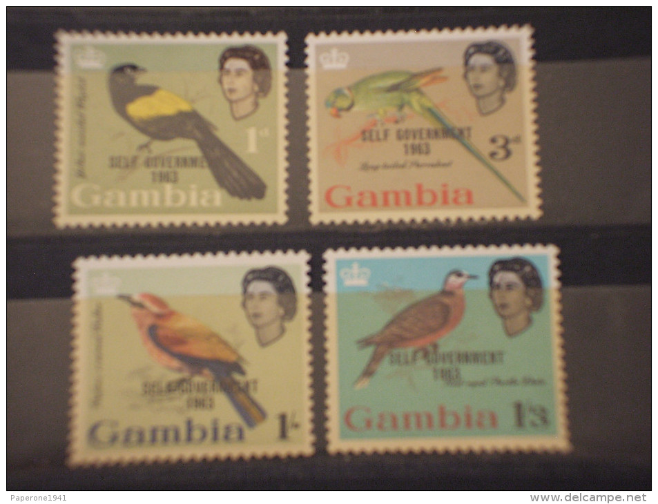 GAMBIA - 1963 UCCELLI 4 VALORI, Soprast. - NUOVI(++) - Gambie (...-1964)