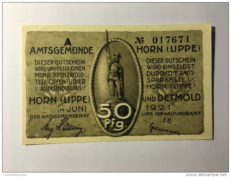 Allemagne Notgeld Horn 50 Pfennig 1921 NEUF - Collections