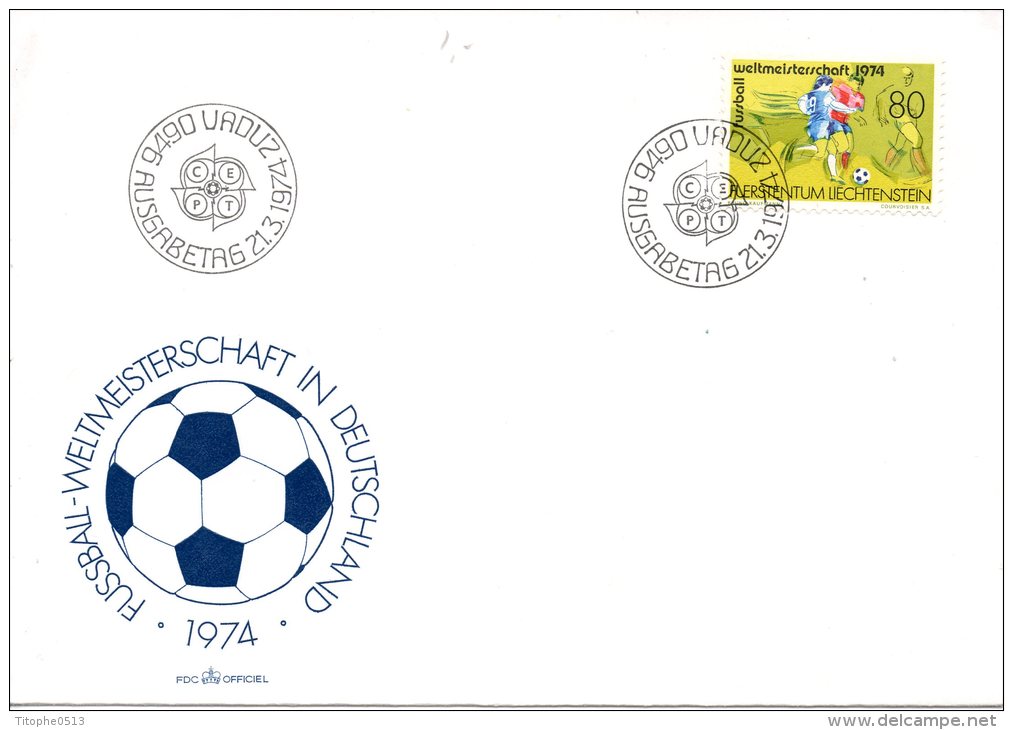 LIECHTENSTEIN. N°549 Sur Enveloppe 1er Jour (FDC) De 1974. Coupe Du Monde´74. - 1974 – Germania Ovest