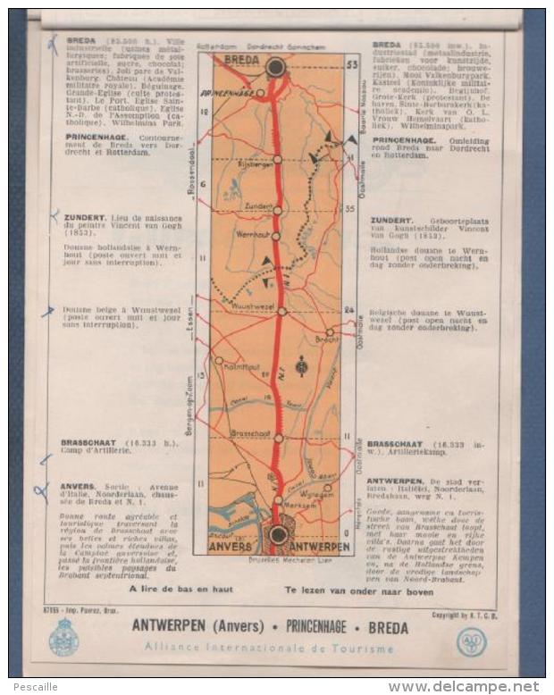 ITINERAIRE T.C.B. TOURING CLUB DE BELGIQUE / A.I.T. - LILLE BRUGES GAND BRUXELLES ANVERS BREDA -