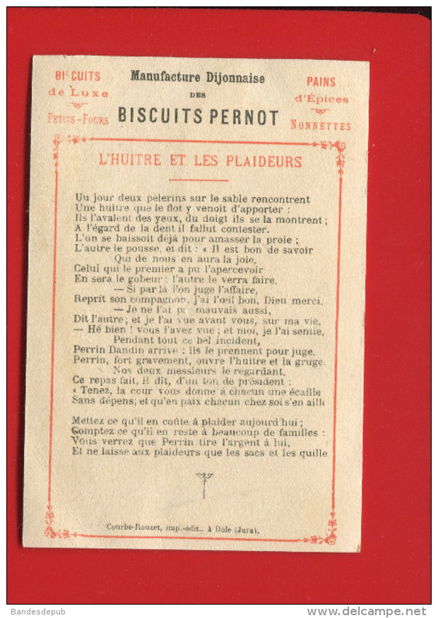 DIJON PERNOT CHROMO COURBE ROUZET FABLE LA FONTAINE JUSTICE  HUITRE PLAIDEURS TEXTE AU DOS MARIN FALAISE BRETON - Pernot