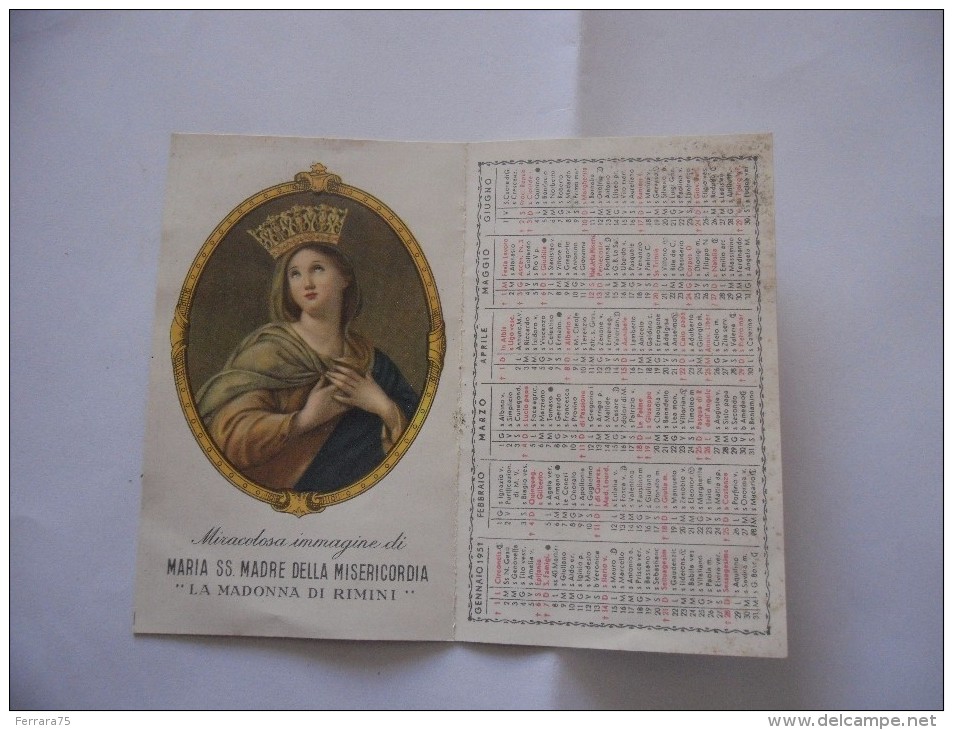 CALENDARIO ORFANOTROFIO MADONNA DELLA MISERICORDIA RIMINI 1951 - Petit Format : 1941-60