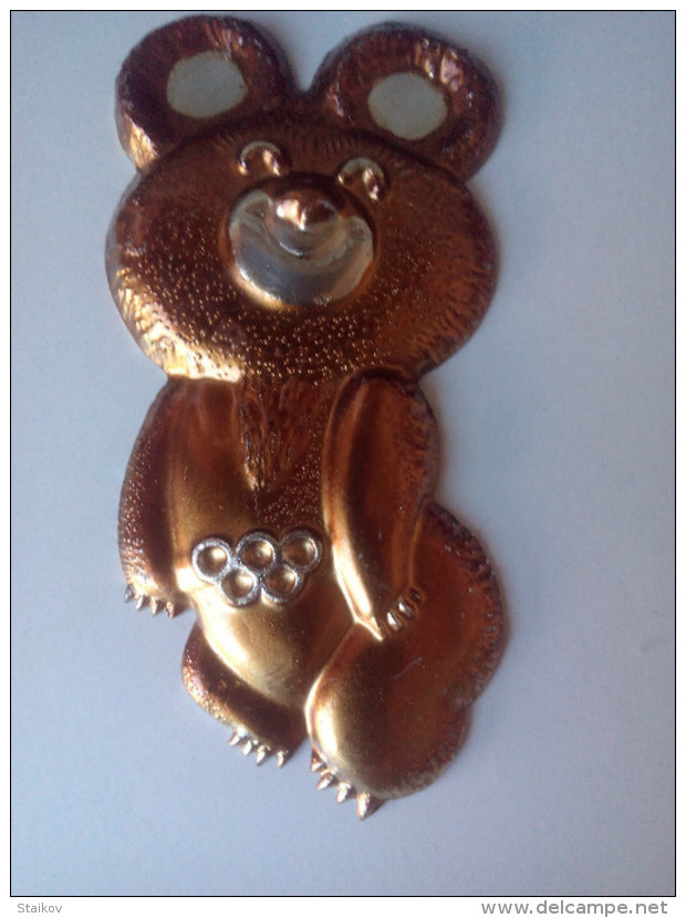 Vintage 1980 Original Moscow Olympic Games LARGE BIG SIZE Metal Misha Bear Rare - Uniformes Recordatorios & Misc