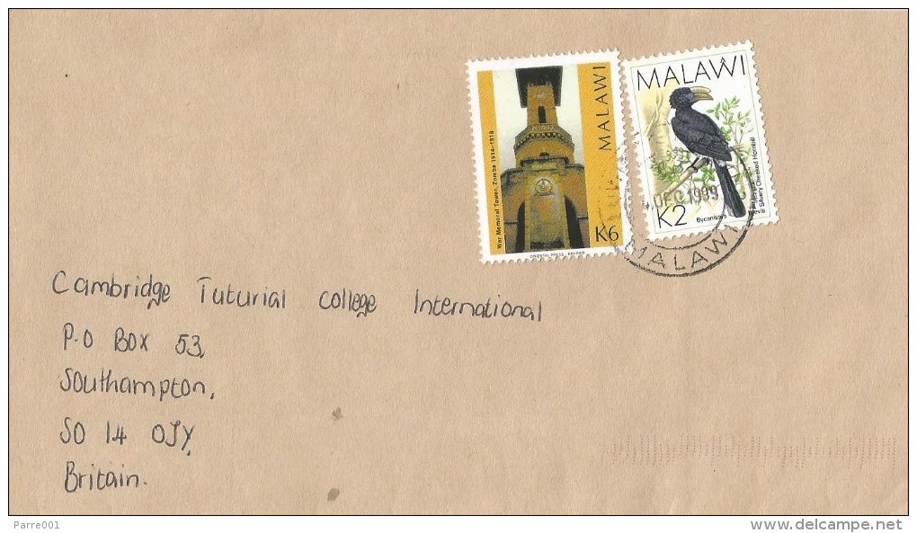 Malawi 1999 Zomba WWI War Memorial Tower K6 Hornbill Cover - Malawi (1964-...)