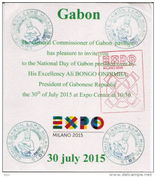 GABON.Titre D´Invitation Pour La Célébration De La Fête De L´Independance (distribuée Par Madame Le Commissaire Général) - 2015 – Mailand (Italien)