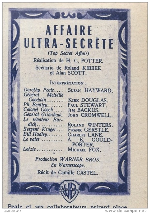 Mon Film/Périodique/"Affaire Ultra Secrête"/Potter/Warner Bros/Susan Hayward/Kirk Douglas/Famille Trapp/1958 CIN78 - Cine / Televisión