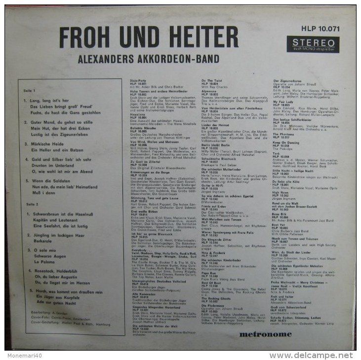 FROH UND HEITER - ALEXANDERS AKKORDEON-BAND - 33 T - STEREO (Metronome  - HLP 10.071) - Autres - Musique Allemande