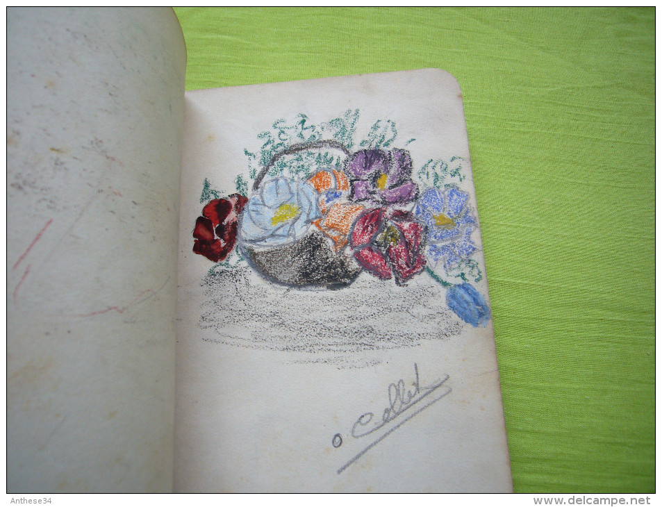 superbe carnet de croquis dessins poèmes & citations + dédicaces appartenant à Odette Bolled de Nice années 30