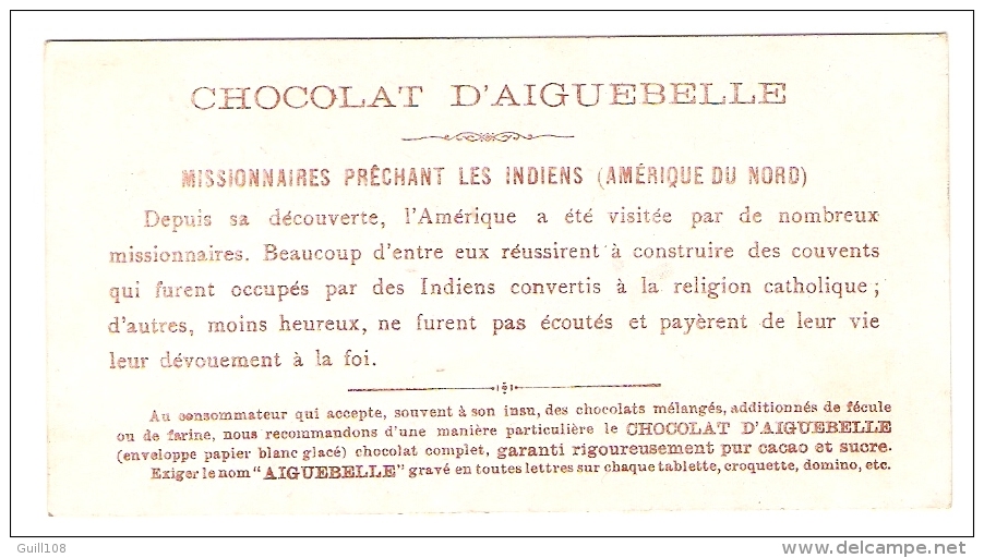 Chromo Chocolat Aiguebelle Missionnaire Catholique Indiens Amérique Du Nord Indien Tipi Tente Religion Trade Card A25-17 - Aiguebelle