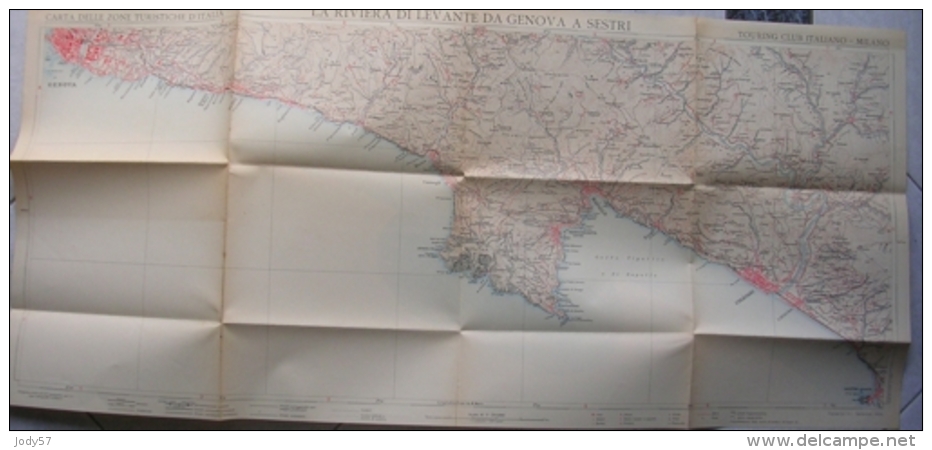 VECCHIA CARTA DELLE ZONE TURISTICHE D' ITALIA - LA RIVIERA DI LEVANTE - 1:50.000 - TOURING CLUB ITALIANO - 1920 - Carte Geographique