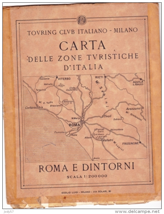 VECCHIA CARTA DELLE ZONE TURISTICHE D' ITALIA - ROMA E DINTORNI - 1:200.000 - TOURING CLUB ITALIANO - 1919 - Cartes Géographiques