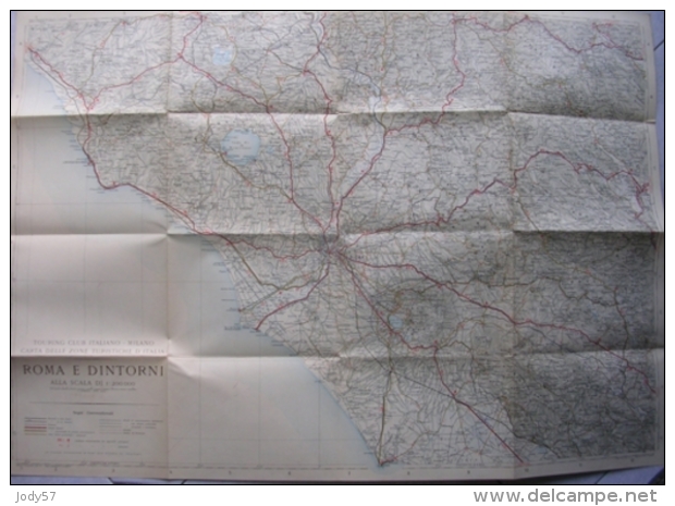 VECCHIA CARTA DELLE ZONE TURISTICHE D' ITALIA - ROMA E DINTORNI - 1:200.000 - TOURING CLUB ITALIANO - 1919 - Carte Geographique