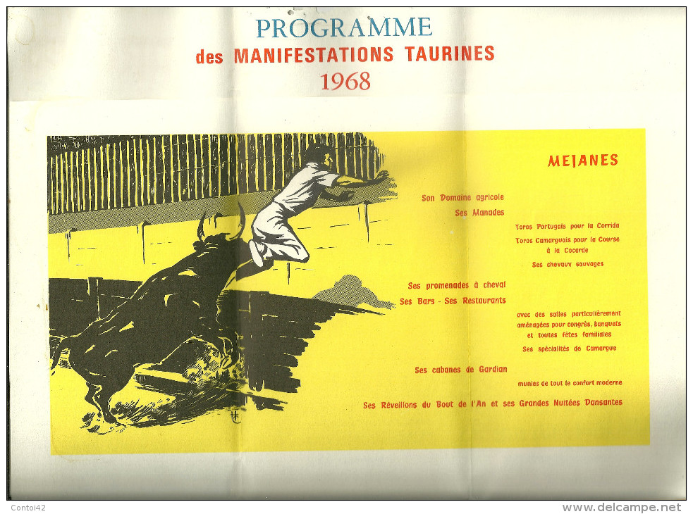 13 MEJANES PROGRAMME PUBLICITE TEMPORADA 1968 CORRIDA COURSE LIBRE COCARDE TAUREAUX CAMARGUE RICARD - Programas