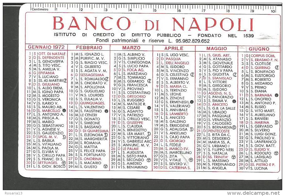 CAL19/20---  CALENDARIETTO,  1972,  BANCO DI NAPOLI, - Formato Piccolo : 1971-80