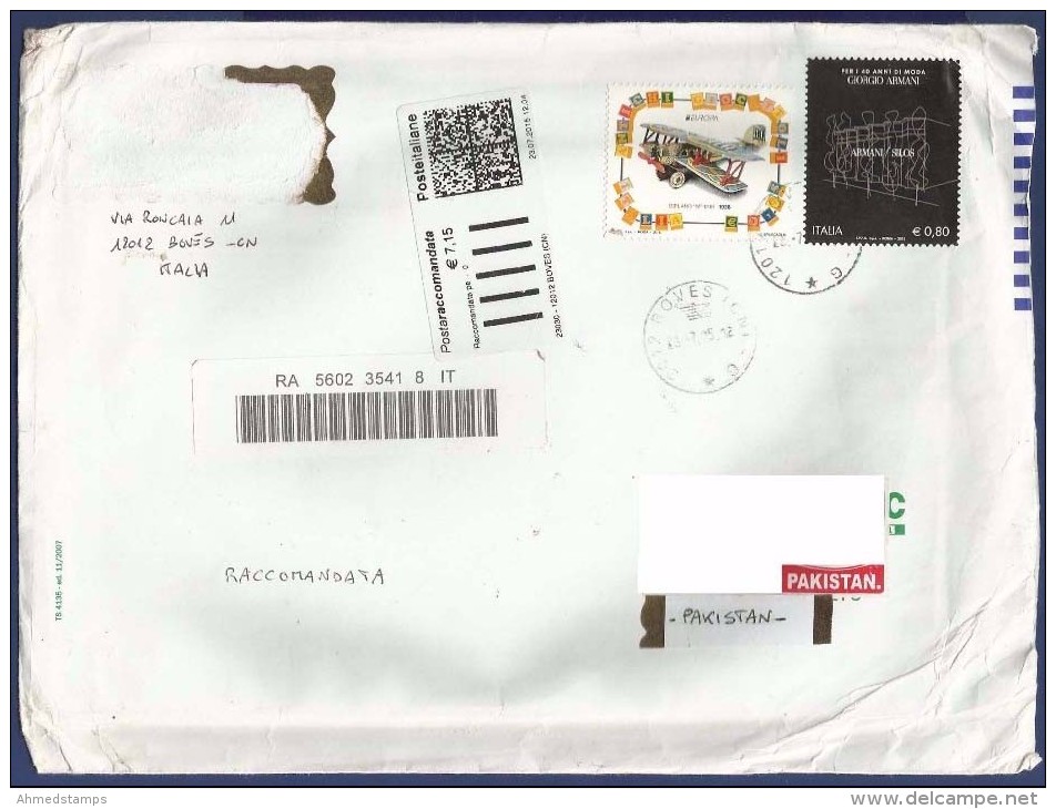 ITALY REGISTERED POSTAL USED AIRMAIL COVER TO PAKISTAN - Unclassified