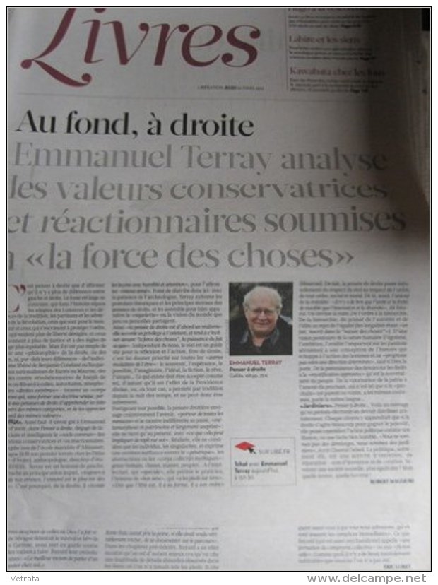 Liberation Supplément Livres Du 22/03/2012 : Émmanuel Terray, Penser À Droite - Annie Le Brun - Journaux Anciens - Avant 1800