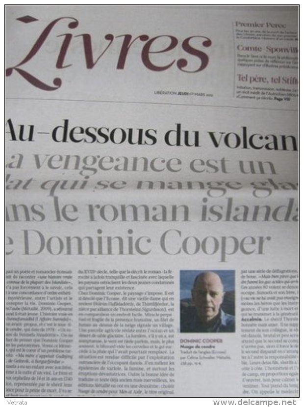 Liberation Supplément Livres Du 01/03/12 : Dominic Cooper, Nuage De Cendre / Perec, Condonttière - Zeitungen - Vor 1800