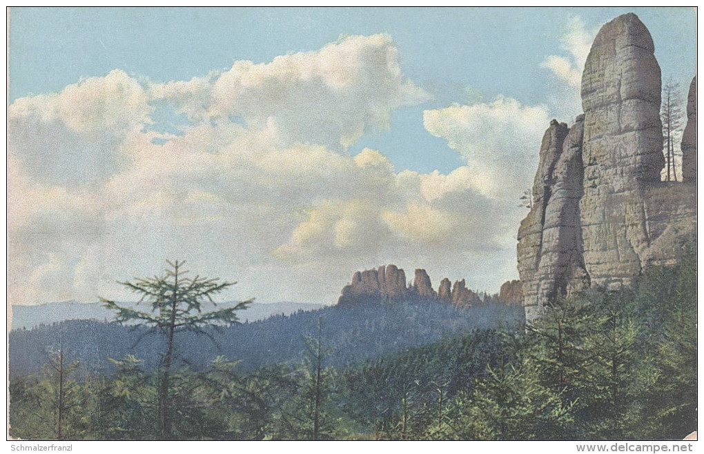 NOD Photochromie AK Sächsische Schweiz Schrammsteine Affensteine Felsen Serie 103 No 2221 Nenke Ostermaier Dresden Pirna - Schmilka