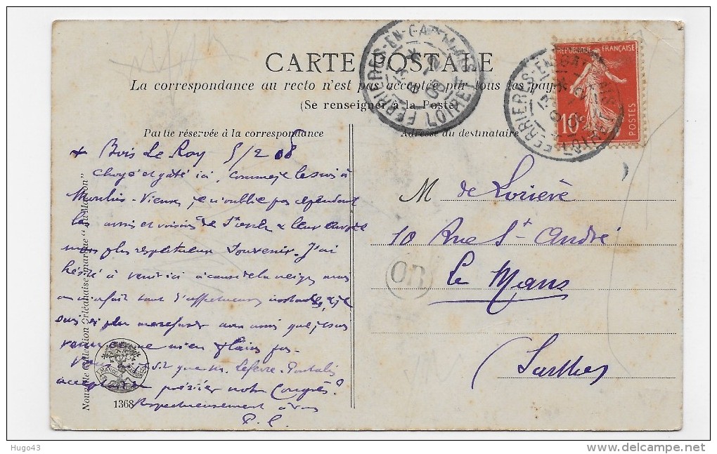 (RECTO / VERSO) ORLEANS EN 1908 - N° 1368 - MUSEE DE JEANNE D' ARC - PLI ANGLE HAUT A DROITE - BEAU CACHET - CPA - Orleans