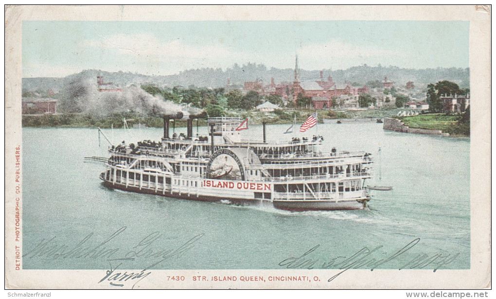 AK Cincinnati Str. Island Queen Sidewheeler Steamboat Steamer Dampfer Mississippi Ohio OH Wurlitzer Bockenheim Rossel - Cincinnati